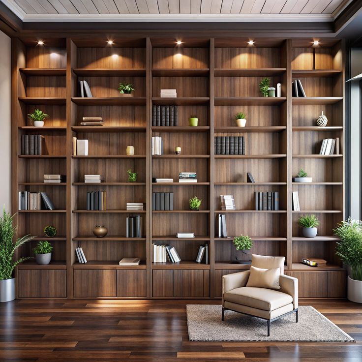 Modern Home Library with Floor-to-Ceiling Shelving