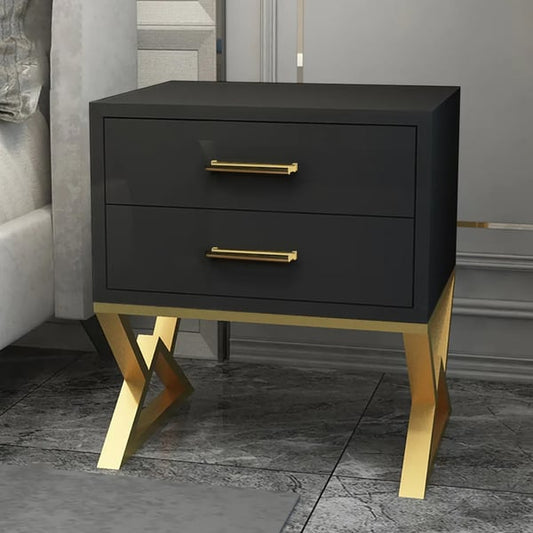 Medieval Matte black bed side table with golden leg