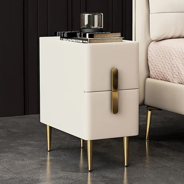 Milky Bed Side Table With Golden Leg