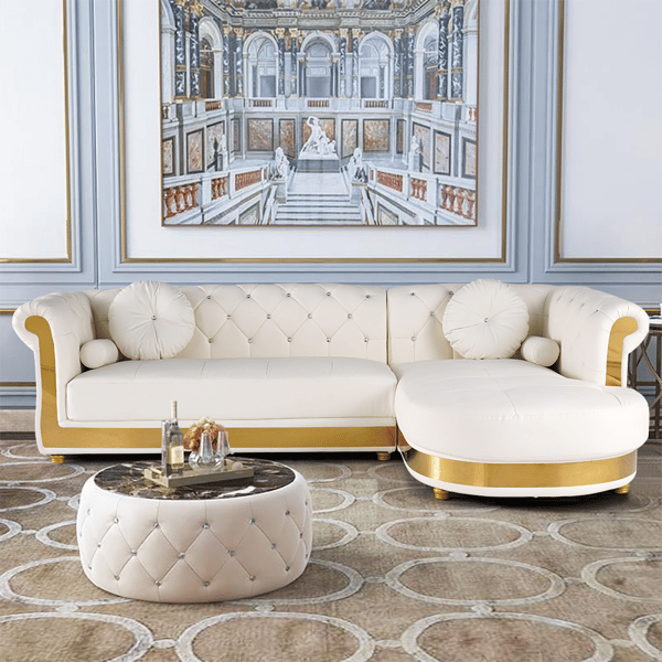Italian Sazzy Sectional Sofa With Glam Golden