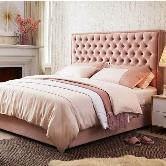 Pinkish rich suede tufting bed with storage