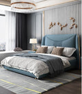 Blue Colored Modern Headboard Tufted Leatherette Bed For Bedroom