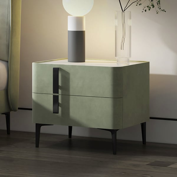 Jazzy Green Bed Side Table In Suede