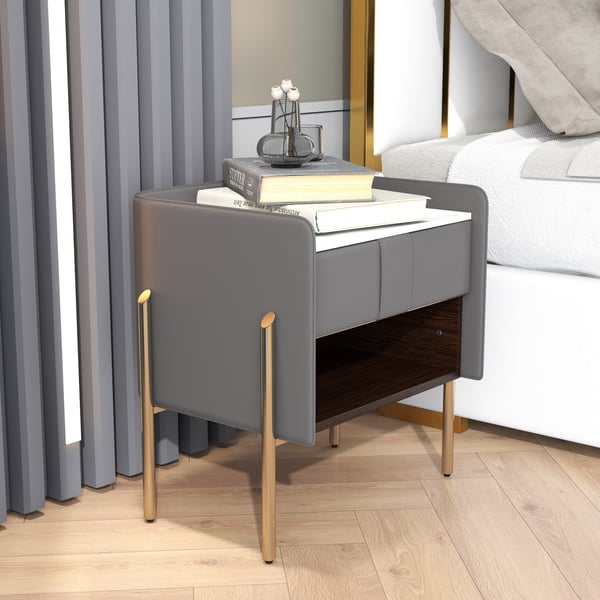 Smoky dark Grey bed side table with rich Golden leg