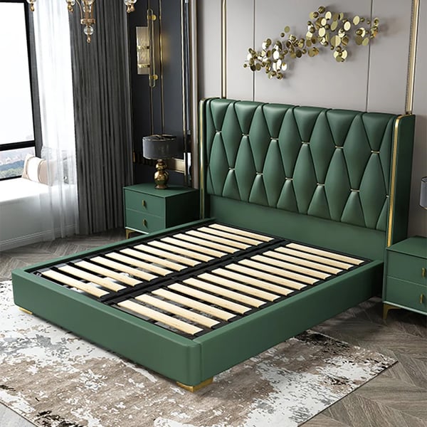 Roman Green Upholstered Tufting Bed