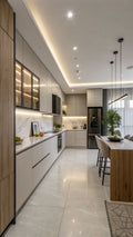 Contemporary Greige and Wood Kitchen