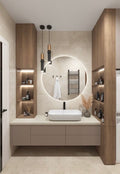Luxury Wooden Vanity with Round LED Mirror