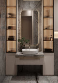 Contemporary Bathroom Vanity with Fluted Glass Display Cabinets