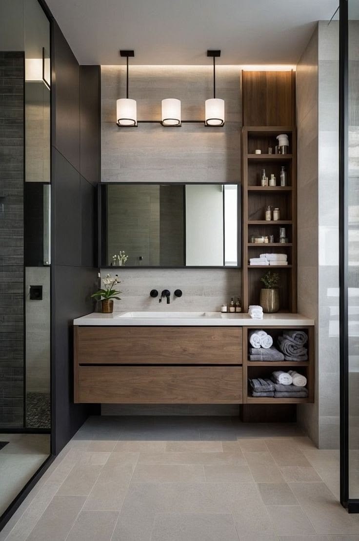 Floating Cabinet with Open Display Storage
