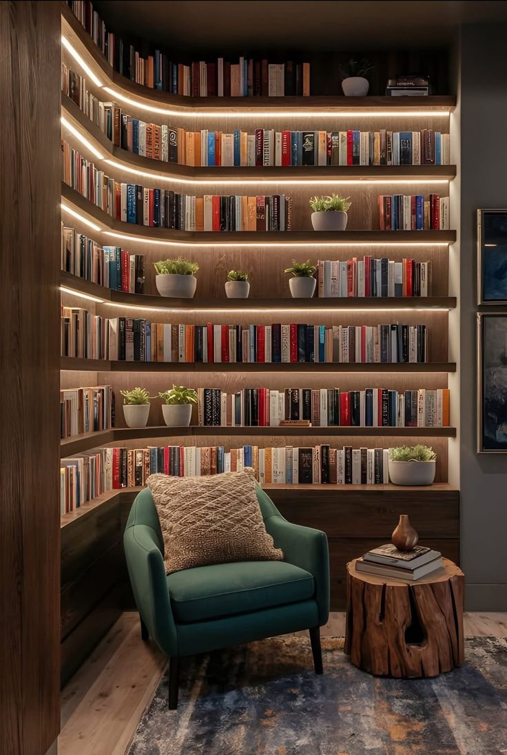 Luxury Living Room Bookshelf with LED Lighting