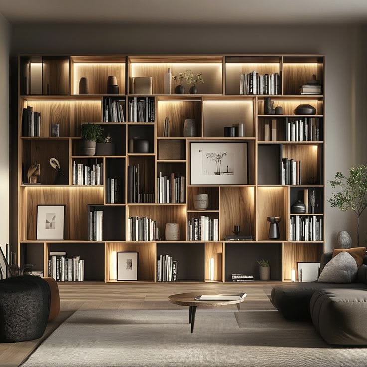 Luxury Bookshelf with Integrated LED Lighting