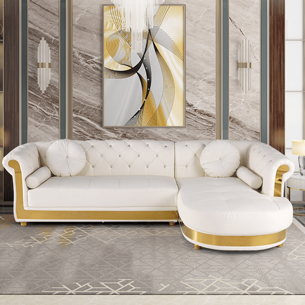 Italian Sazzy Sectional Sofa With Glam Golden