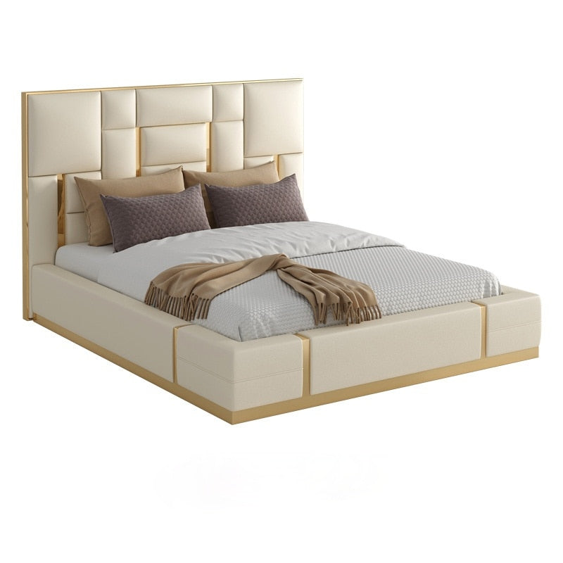 Romania White And Gold Plated Designed Light Luxury Bed