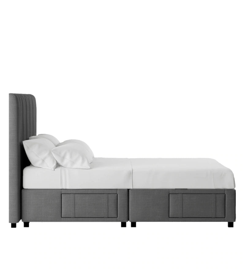 Grey vertical tufting bed with drawer