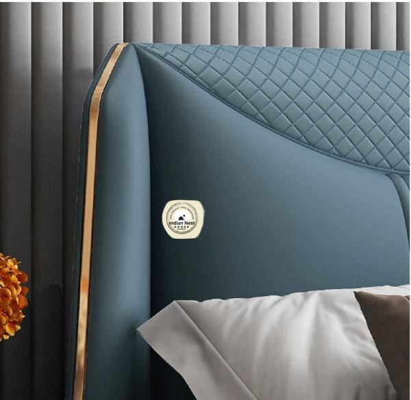 Blue Colored Modern Headboard Tufted Leatherette Bed For Bedroom
