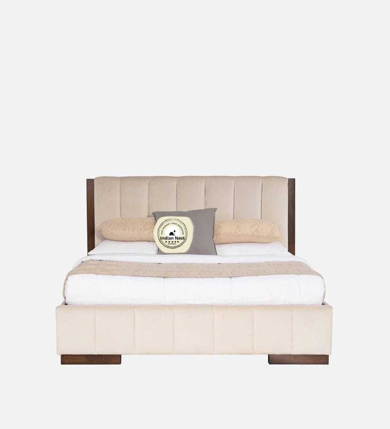 Jacklin Suede Fabric King Size Bed In Cream Colour