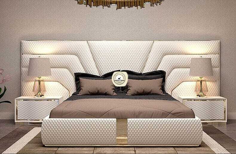 Beige Large Headboard With Night Stand