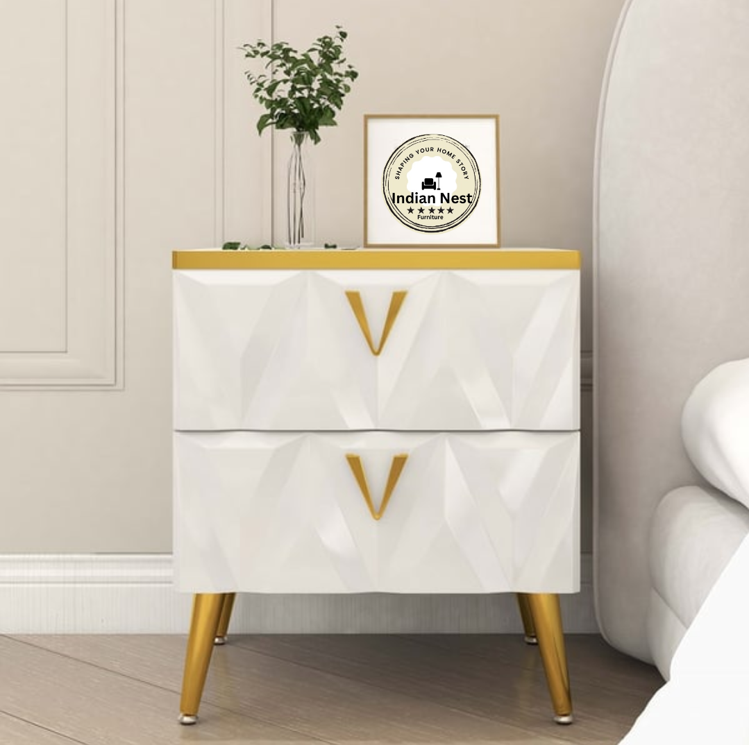 Aahed V-Design Bedside Table With Two Drawer