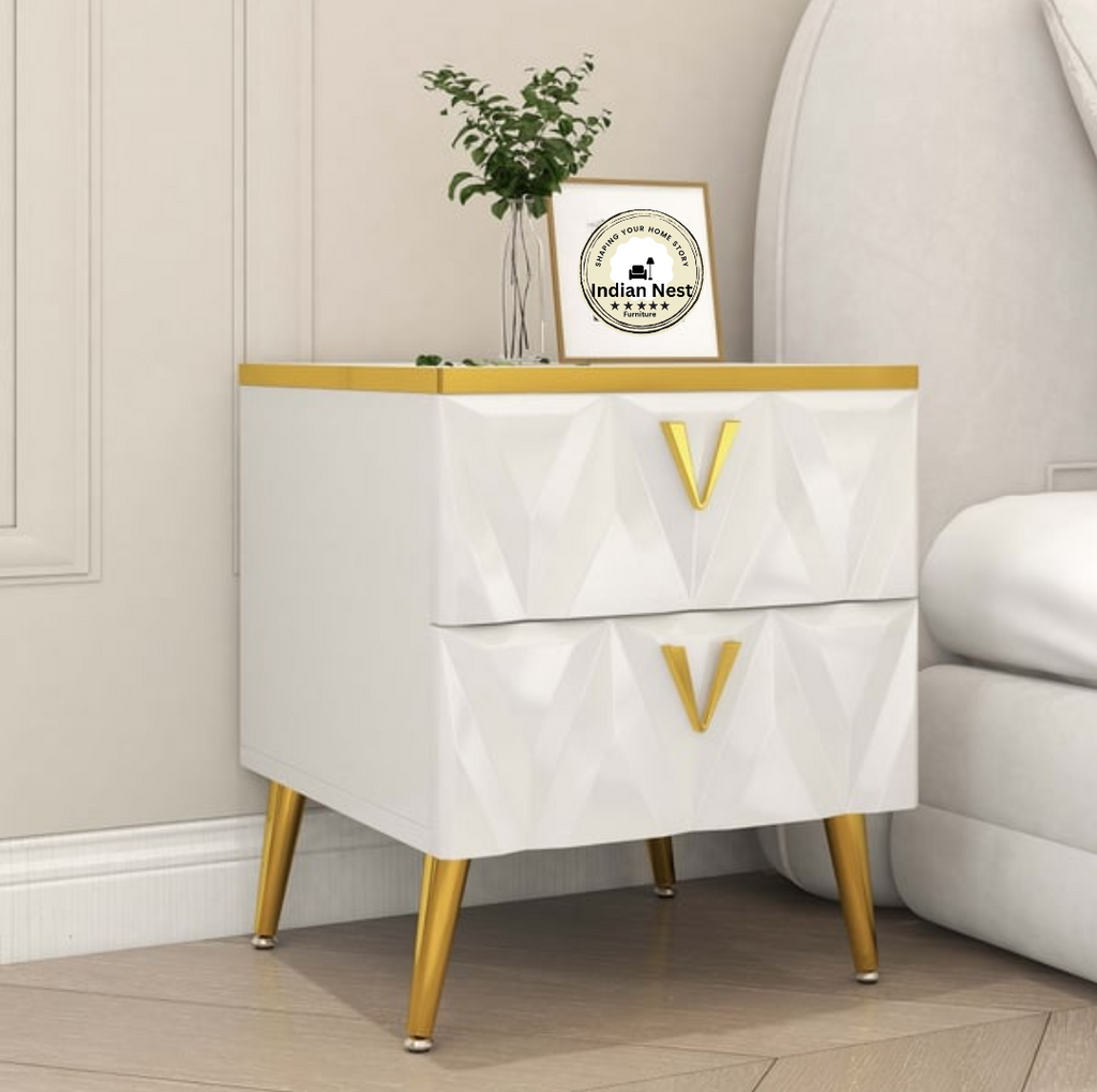 Aahed V-Design Bedside Table With Two Drawer
