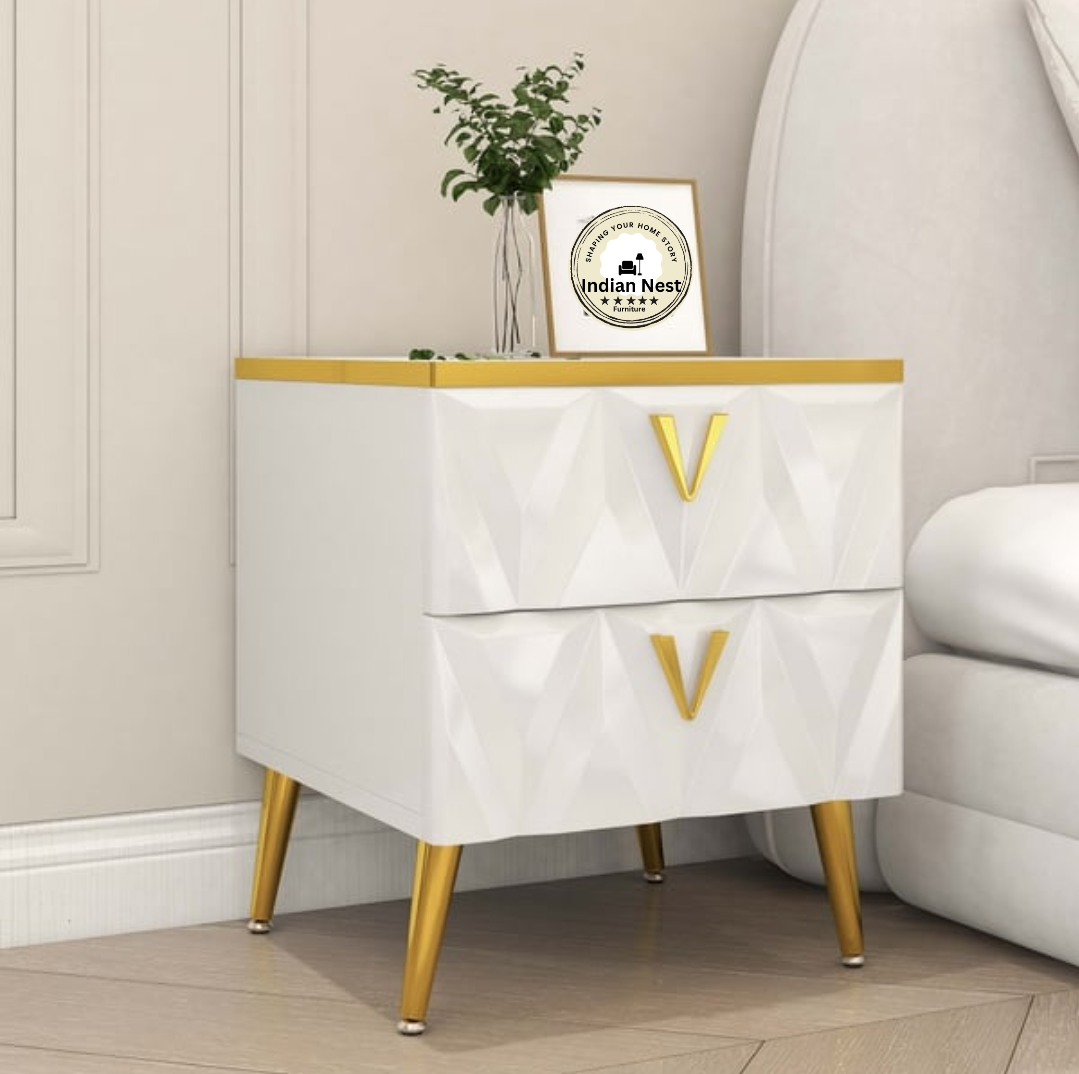 Aahed V-design bedside table with two drawer