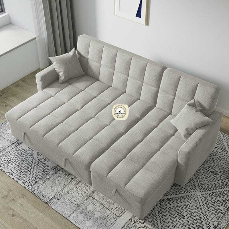 Aspen L-Shape Sofa cum bed with Storage in Velvet