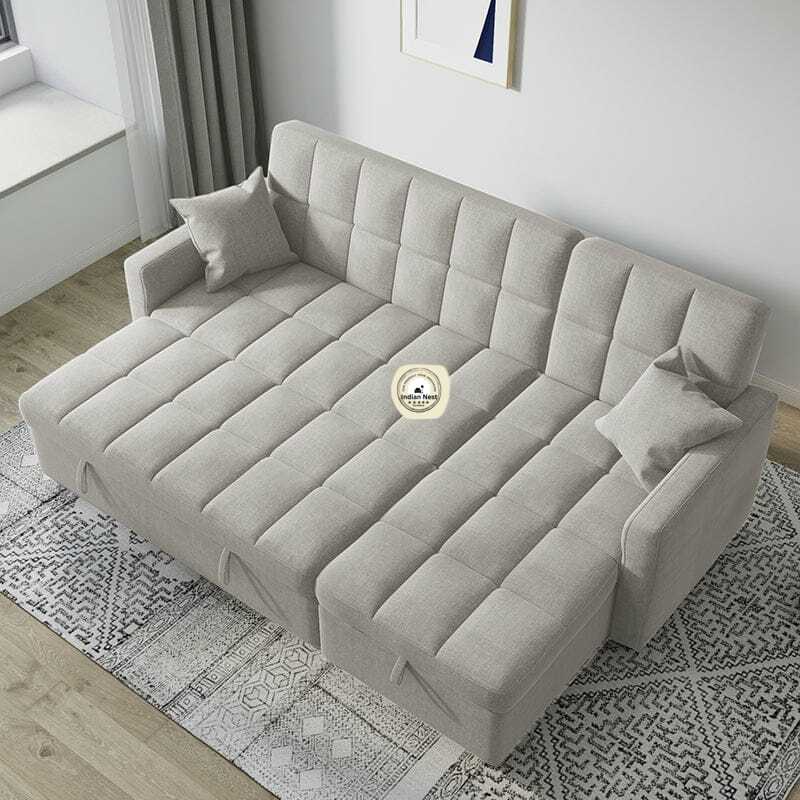 Aspen L-Shape Sofa cum Bed With Storage In Velvet