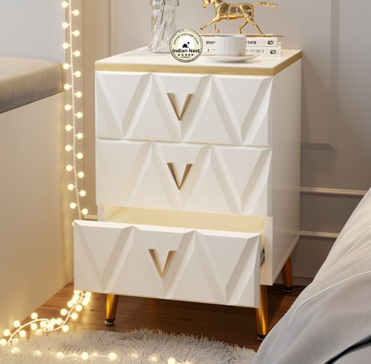 Aahed V-design white bed side table