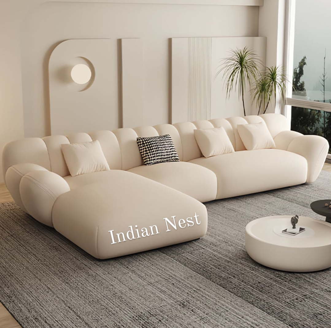 Luxe buckle fabric corner sofa