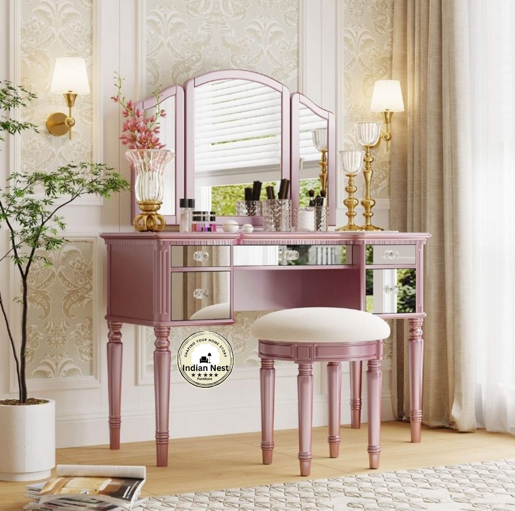 Ached Pink Wooden Makeup Dresser