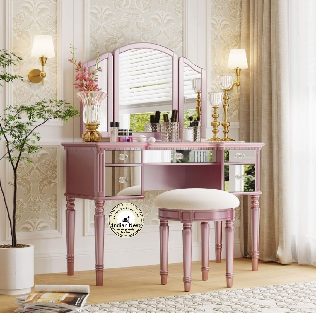 Ached Pink Wooden Makeup Dresser