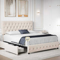 Deblin Beige  Upholstered Bed With Side Storage