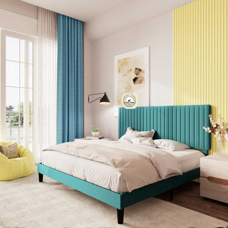 Teal Green Vertical Tufting Bed