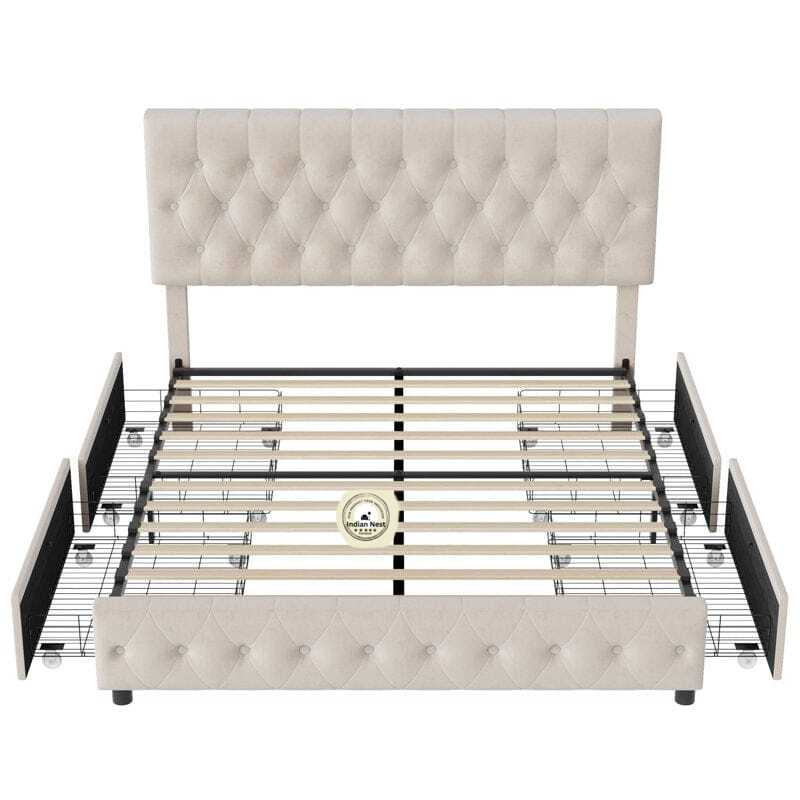 Deblin Beige  Upholstered Bed With Side Storage