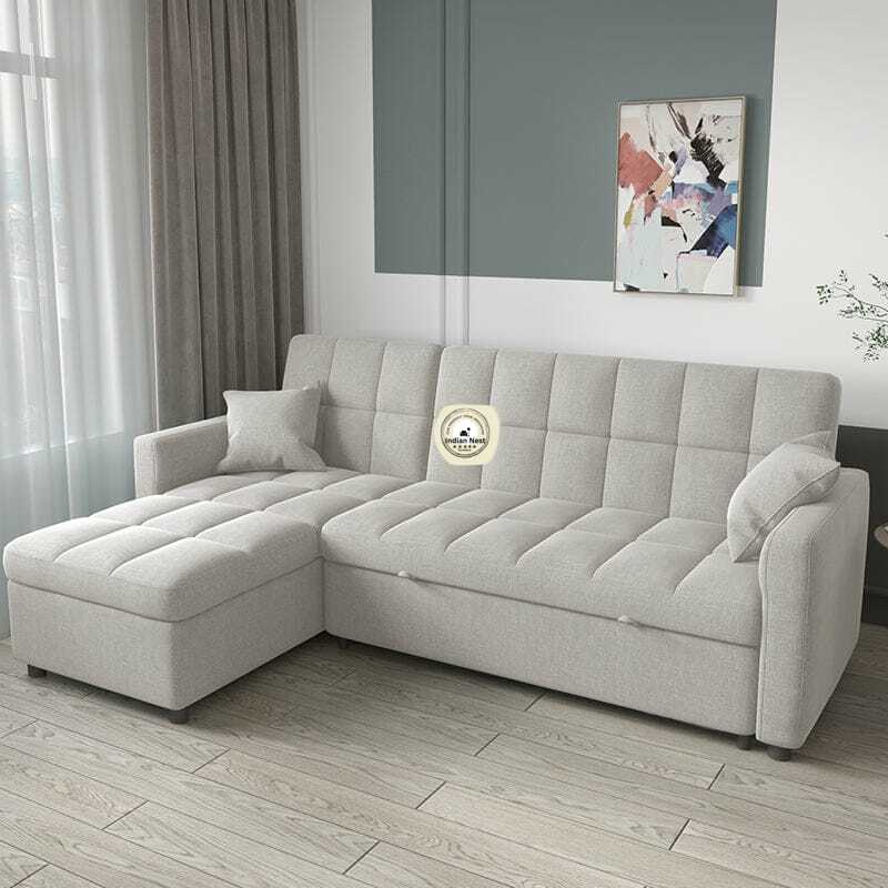 Aspen L-Shape Sofa cum Bed With Storage In Velvet
