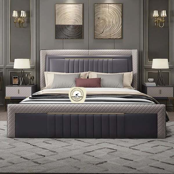 Classic Upholstered Wingback Bed In Purple Leatherate