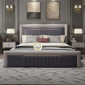 Classic Upholstered Wingback Bed In Purple Leatherate