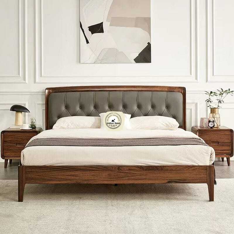 Walnut upholstered deals bed