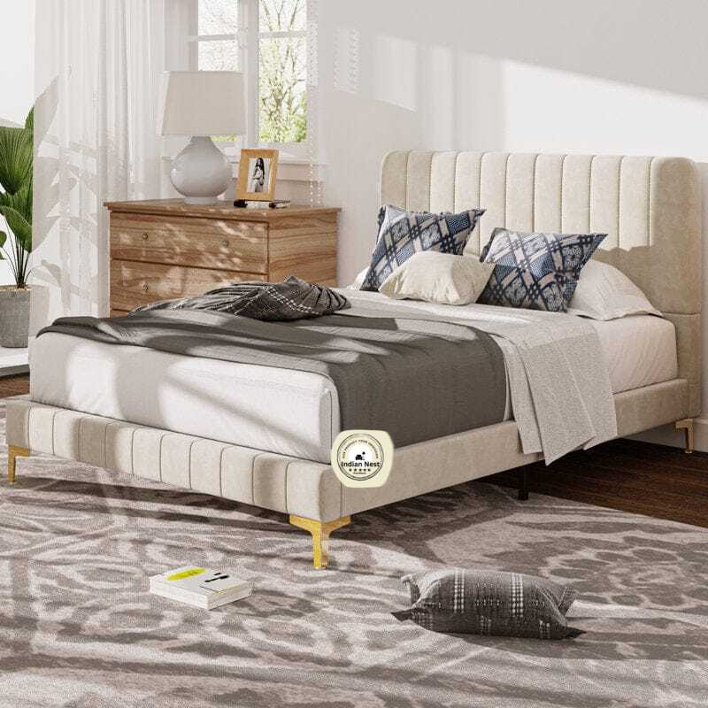 Maestas Beige Bed In Suede