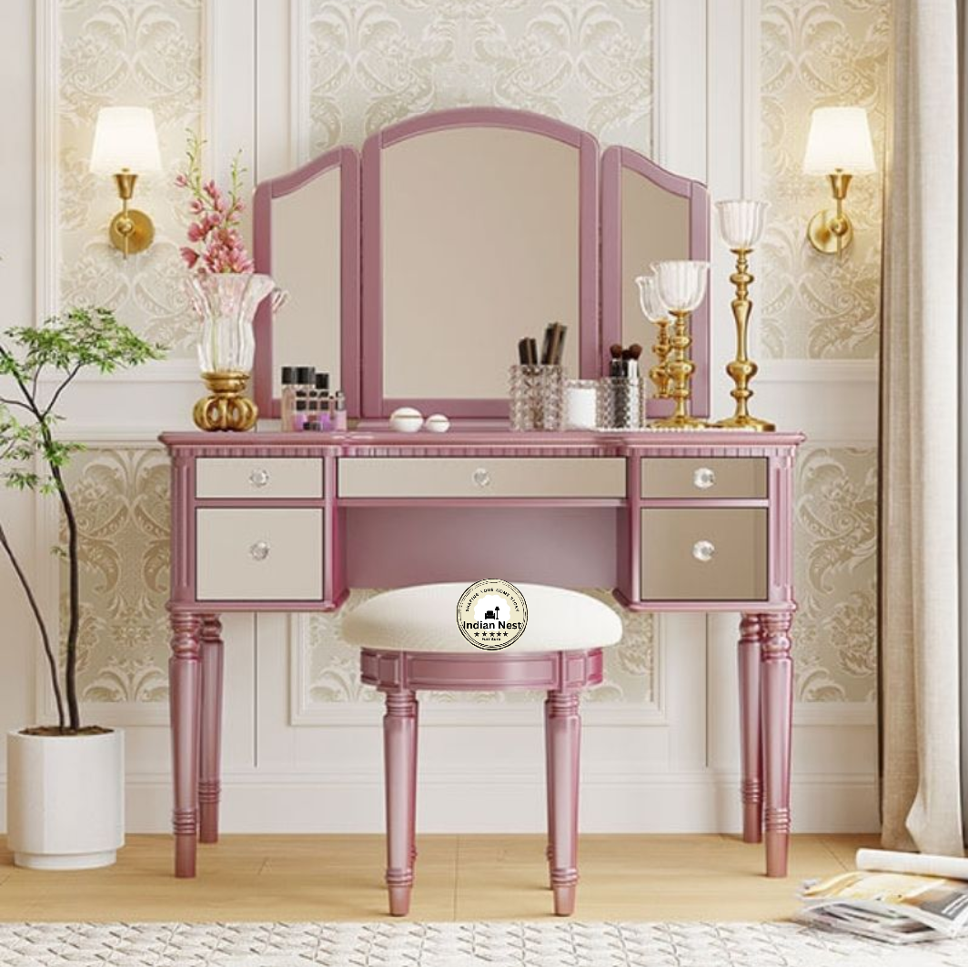 Ached Pink Wooden Makeup Dresser Indian Nest