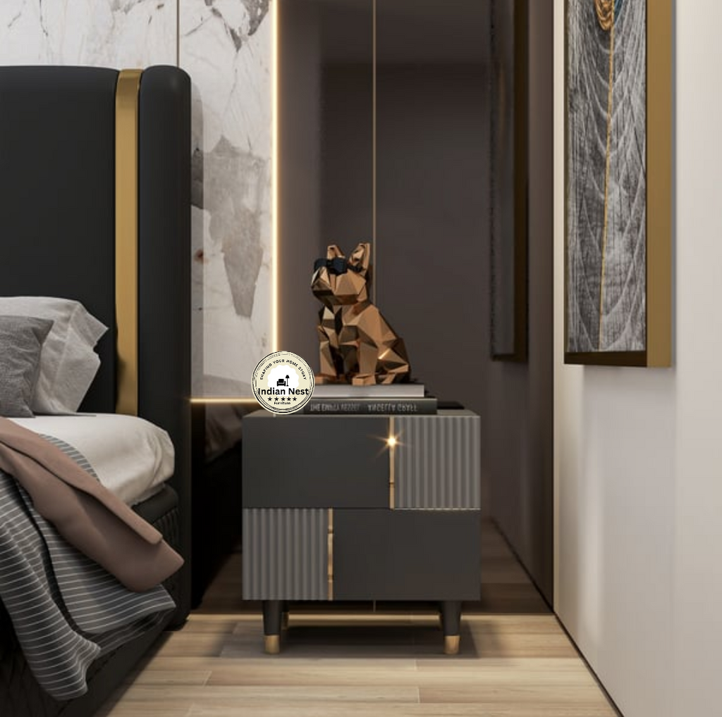 Black strip style bed side table