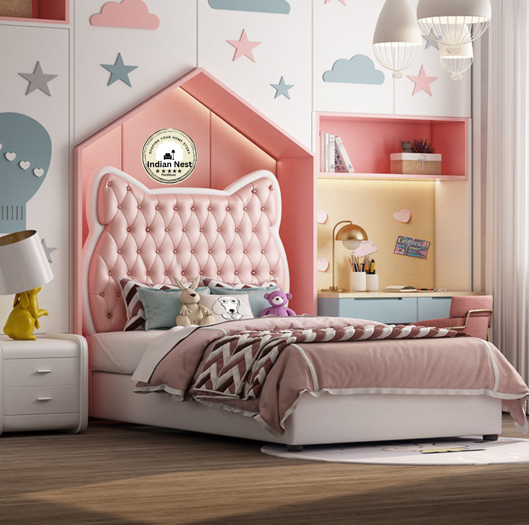 Princess bed pink in leatherette.