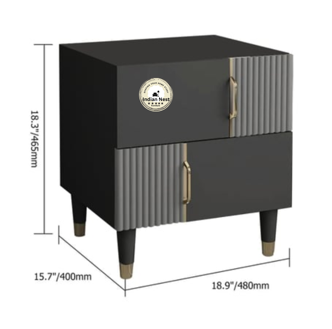Black strip style bed side table