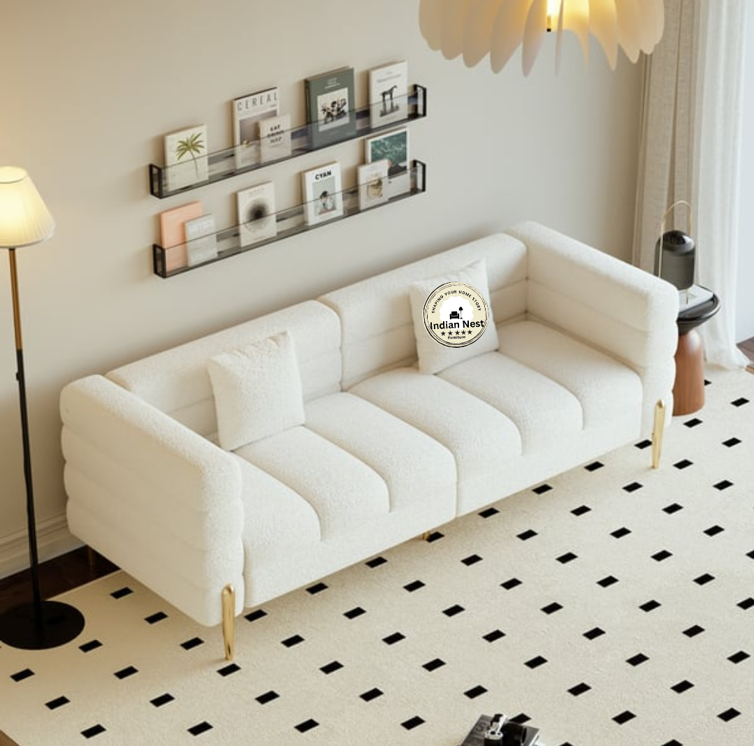 Aahed Milky White Sofa With Golden Legs