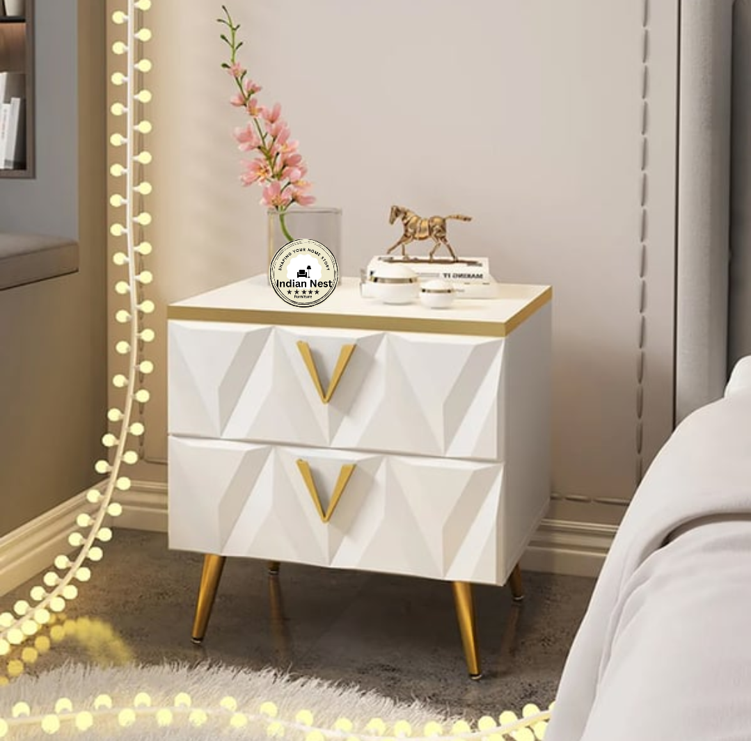 Aahed V-Design Bedside Table With Two Drawer