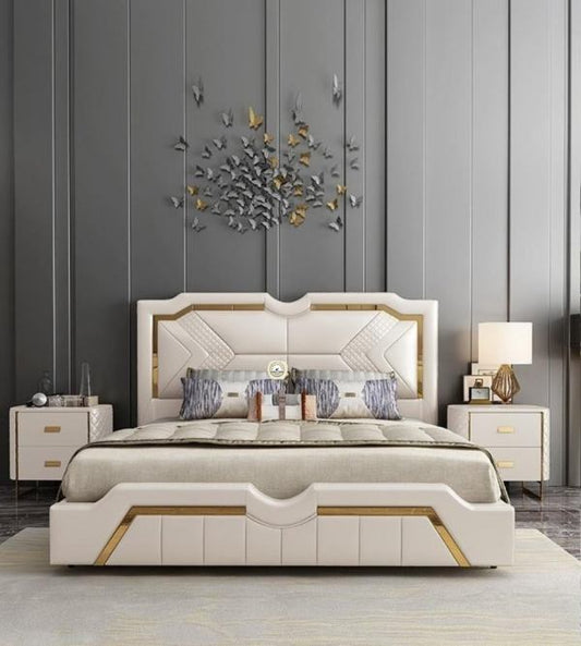 Aahed Stylish Upholstered Leatherette Bed With Foam-Filled Soft Headboard