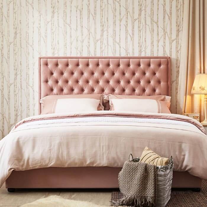 Pinkish Rich Suede Tufting Bed