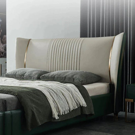 Madrid Style Upholstered Luxury Bed With Storage In Green Leatherette