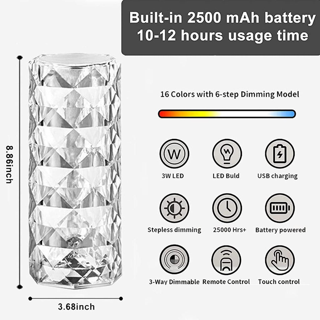 Sixteen Color Changing Rose Crystal Diamond Table Lamp