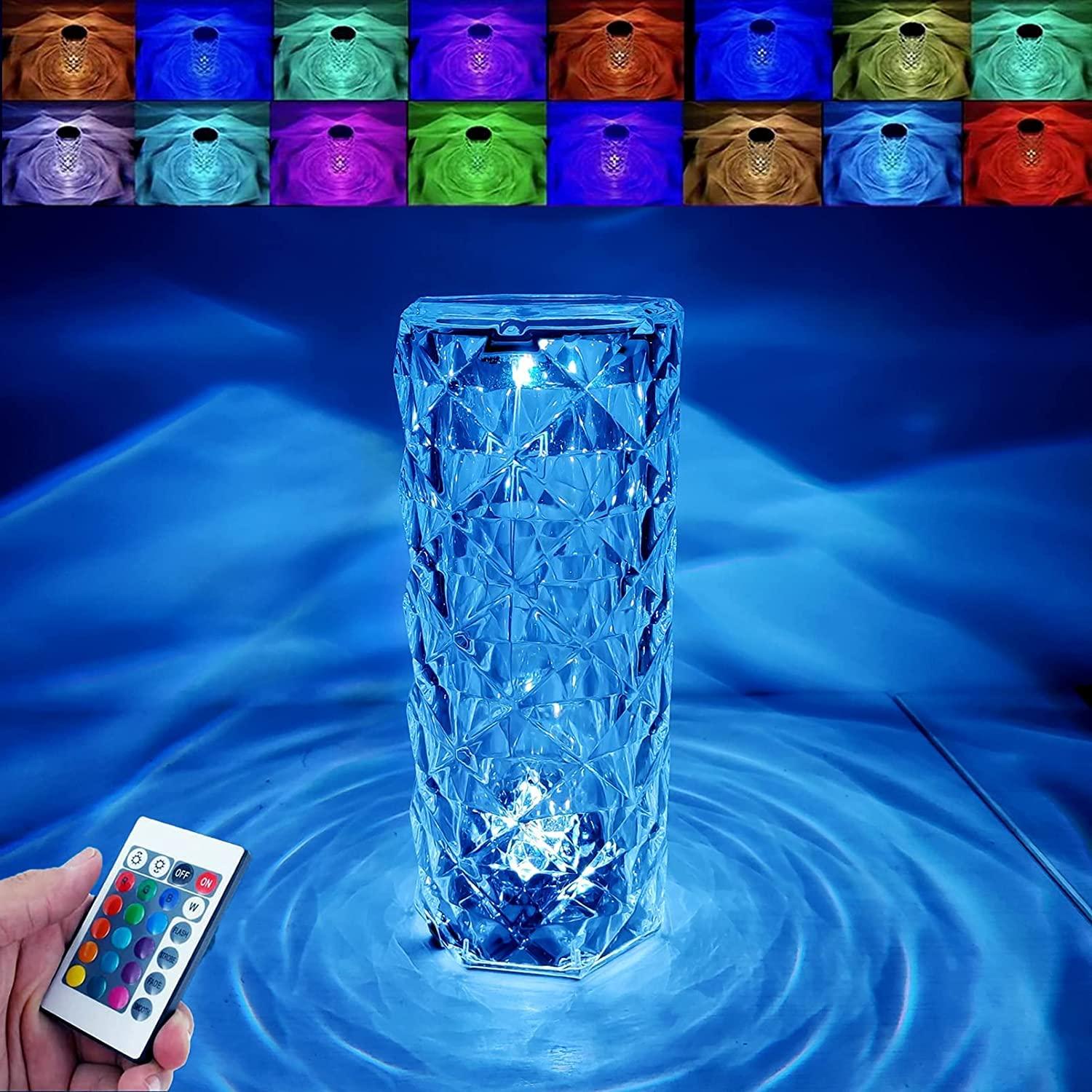 Sixteen Color Changing Rose Crystal Diamond Table Lamp