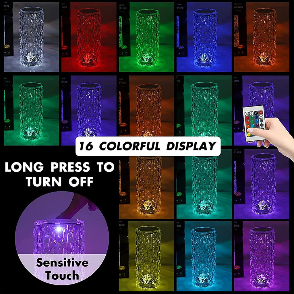 Sixteen Color Changing Rose Crystal Diamond Table Lamp